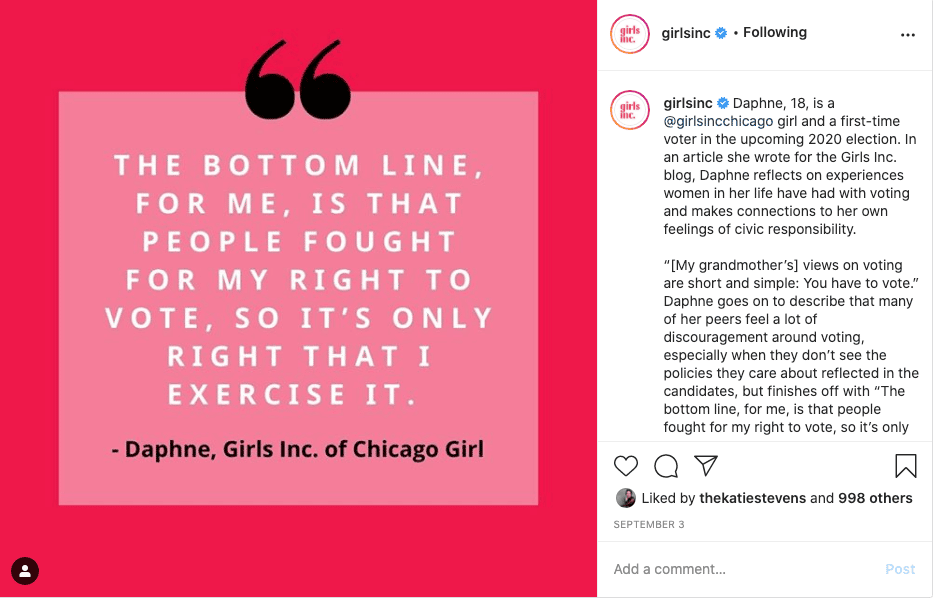 example of a nonprofit social media post from girls inc