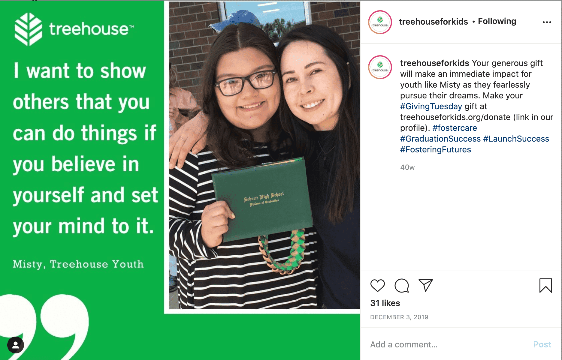 Example of Giving Tuesday social media post from Treehouse