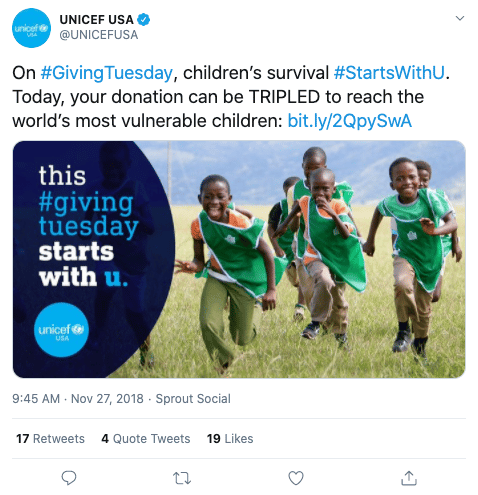 Example of nonprofit social media post from UNICEF