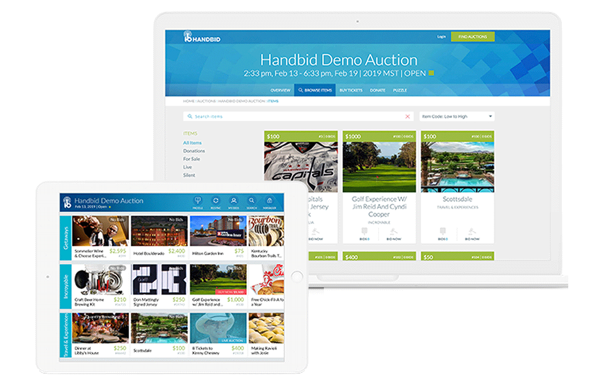 Handbid’s online donation tools include auction software and mobile bidding apps. 