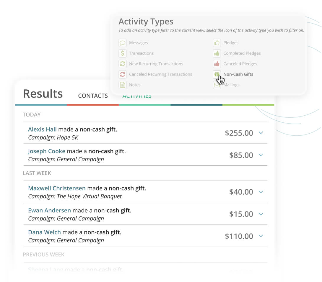 Kindful let's you pull a report of in-kind contributions simply by clicking on the 