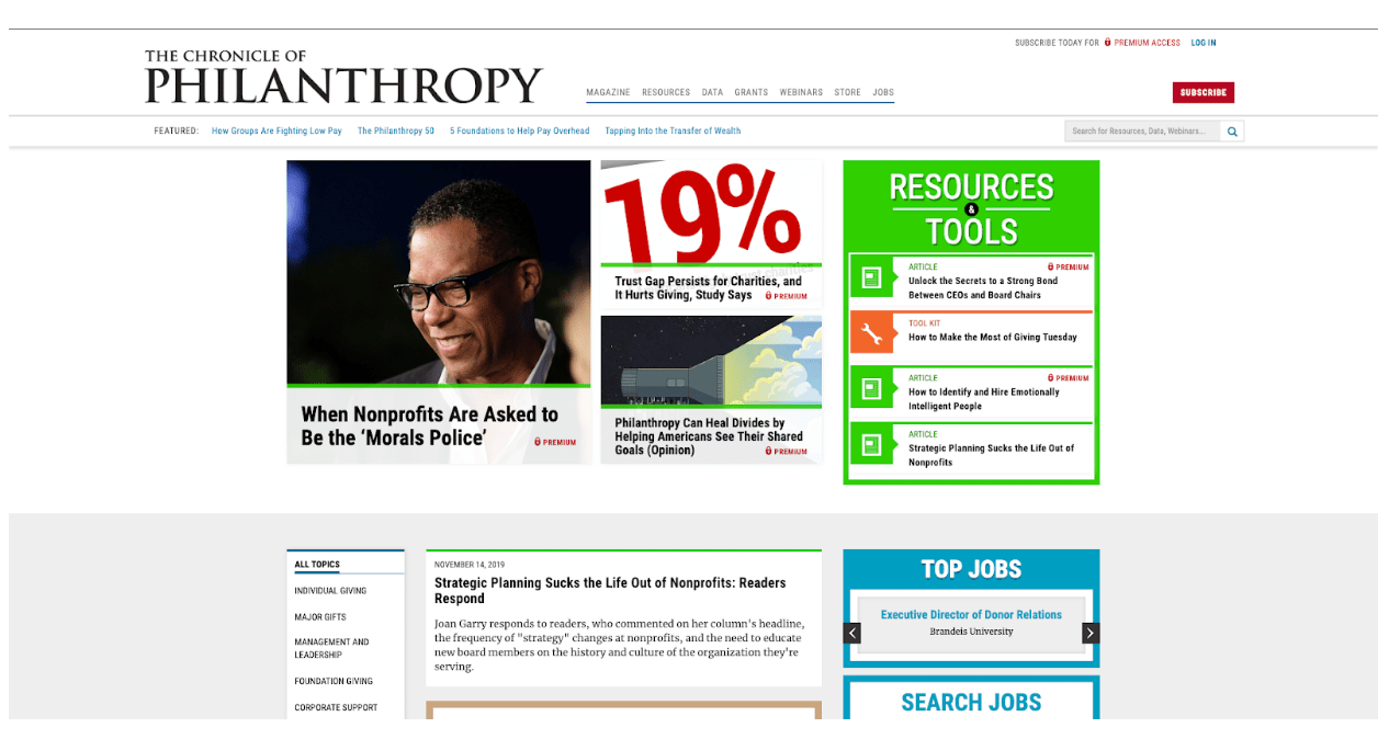 Chronicle of Philanthropy blog screenshot