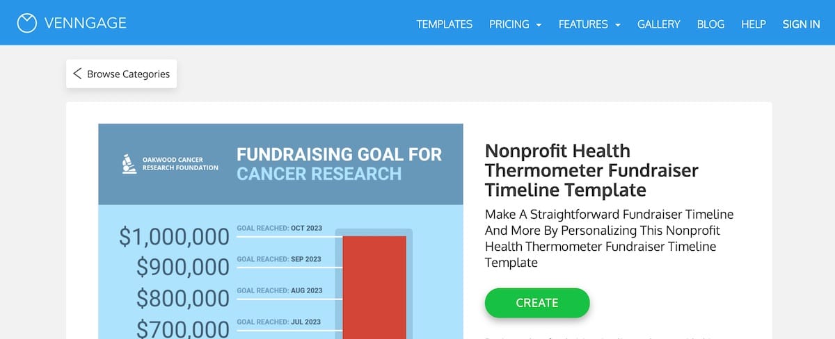 Screenshot of a Venngage fundraising thermometer graphic design template