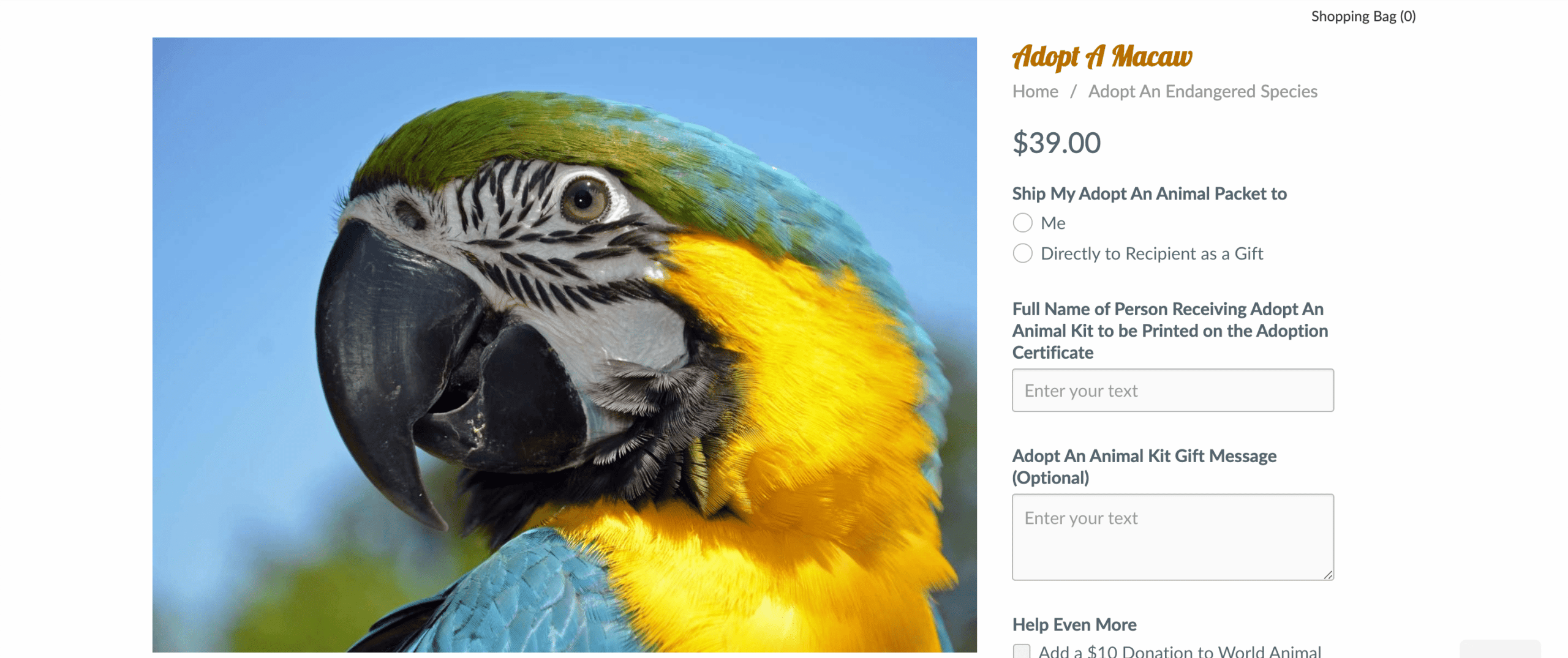 example of adopt an animal offering for fundraising portfolio