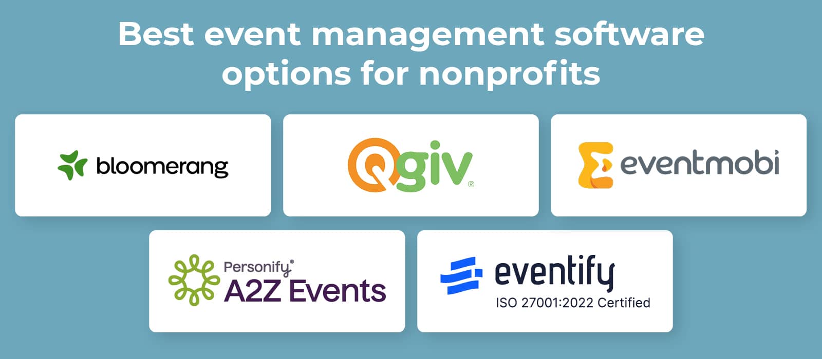 Logos for the best event management software for nonprofits, listed below