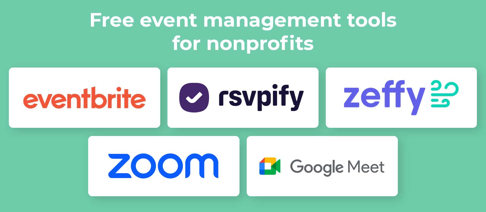 Logos for the free event management tools for nonprofits, listed below