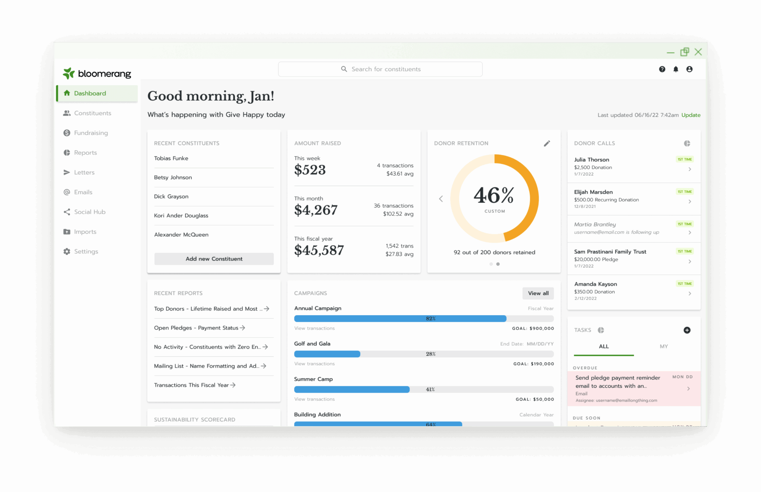 Bloomerang's user interface