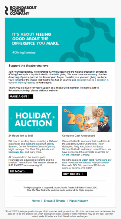 Roundabout Theatre nonprofit sample email