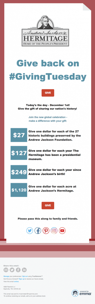 The Hermitage GivingTuesday Email