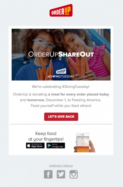 OrderUp GivingTuesday Email