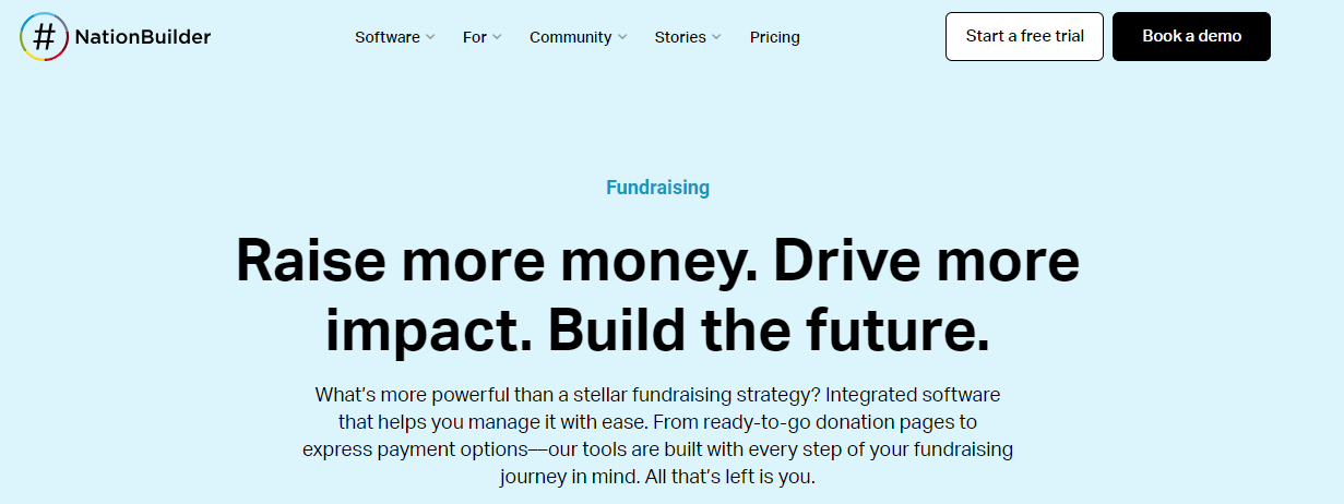 NationBuilder peer-to-peer fundraising platform information page