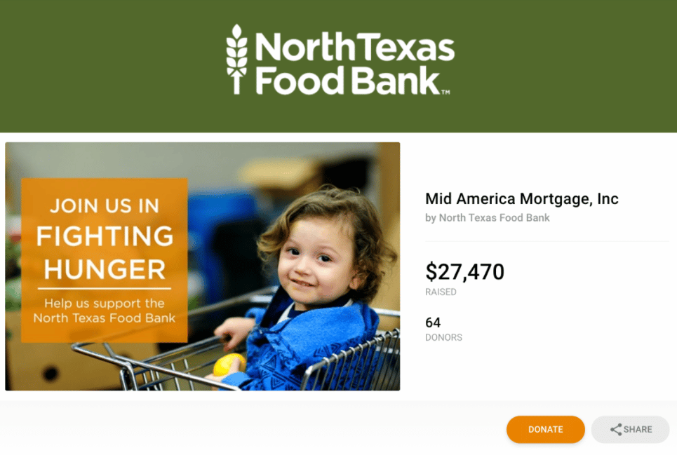 Example of North Texas Food Bank hosting a fundraising campaign in partnership with a local business