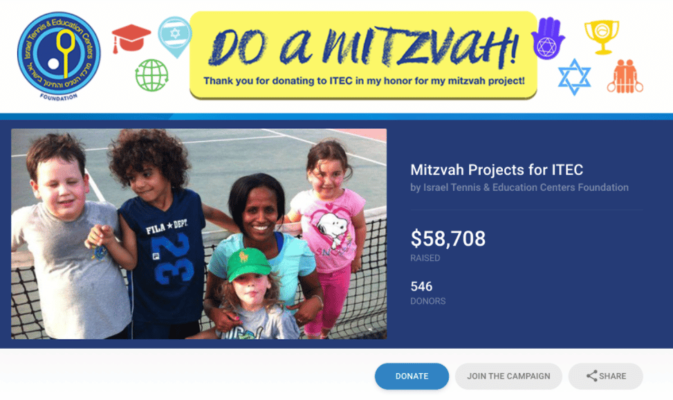Example of Mitzvah crowdfunding campaign for a nonprofit