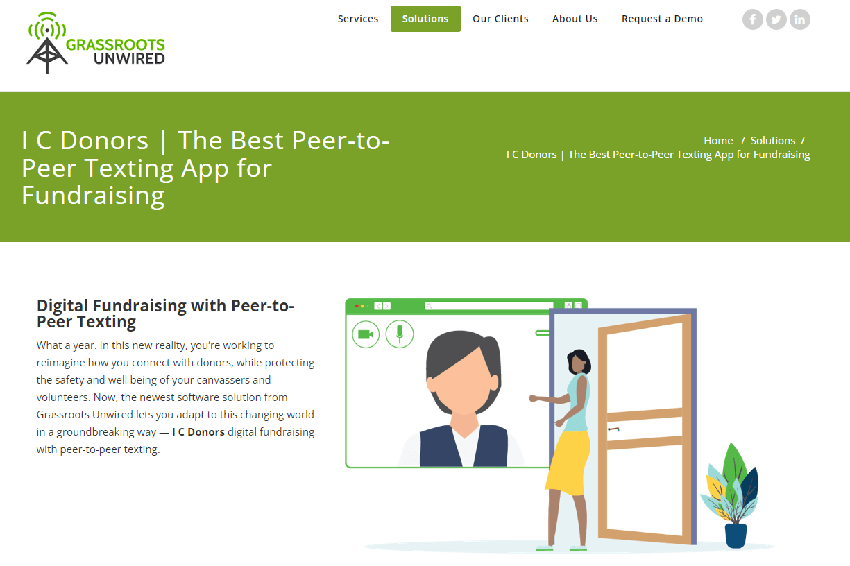 The peer-to-peer texting information page on the Grassroots Unwired website