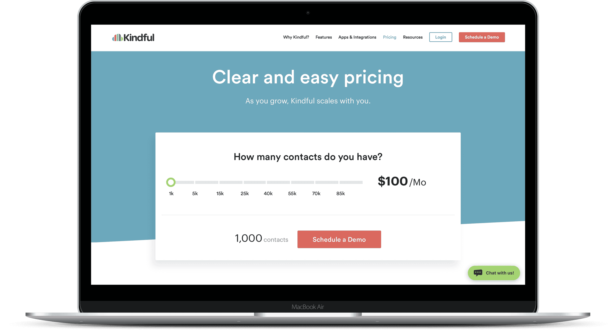 computer showing kindful pricing page