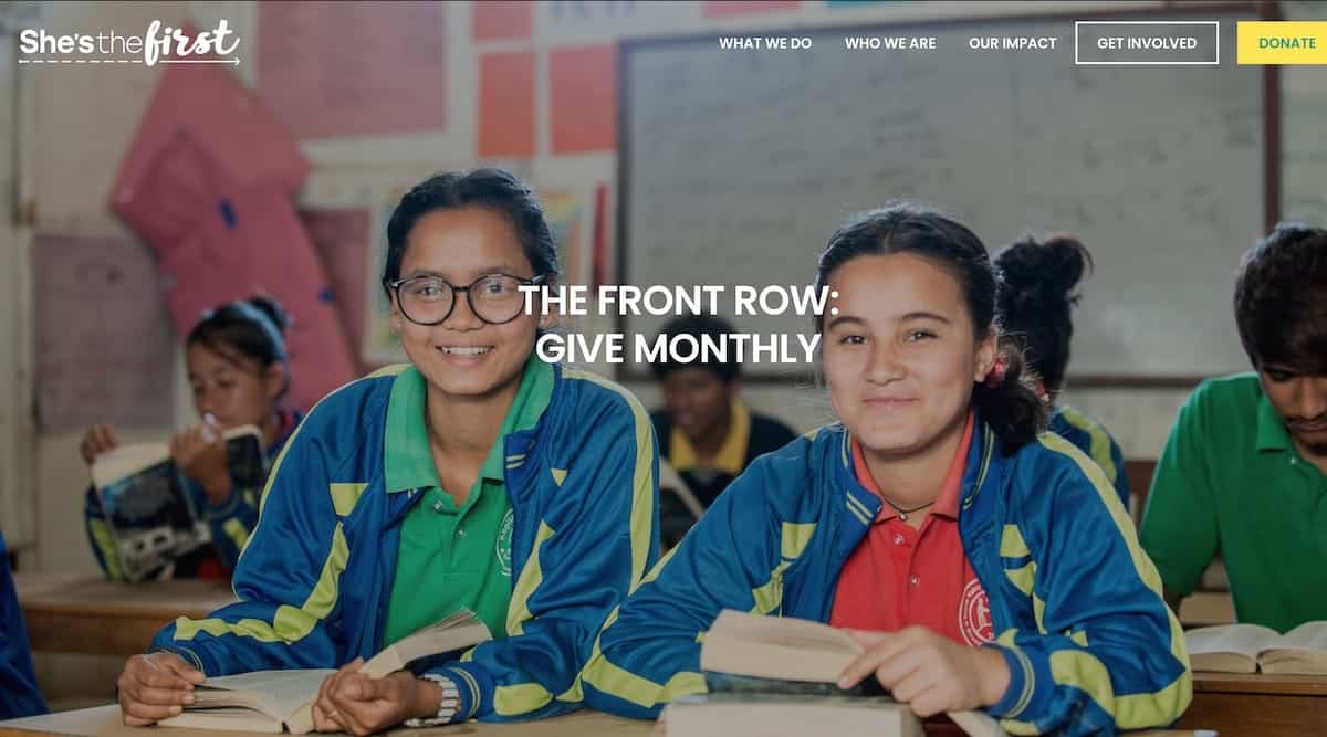 Screenshot of The Front Row home page for monthly givers