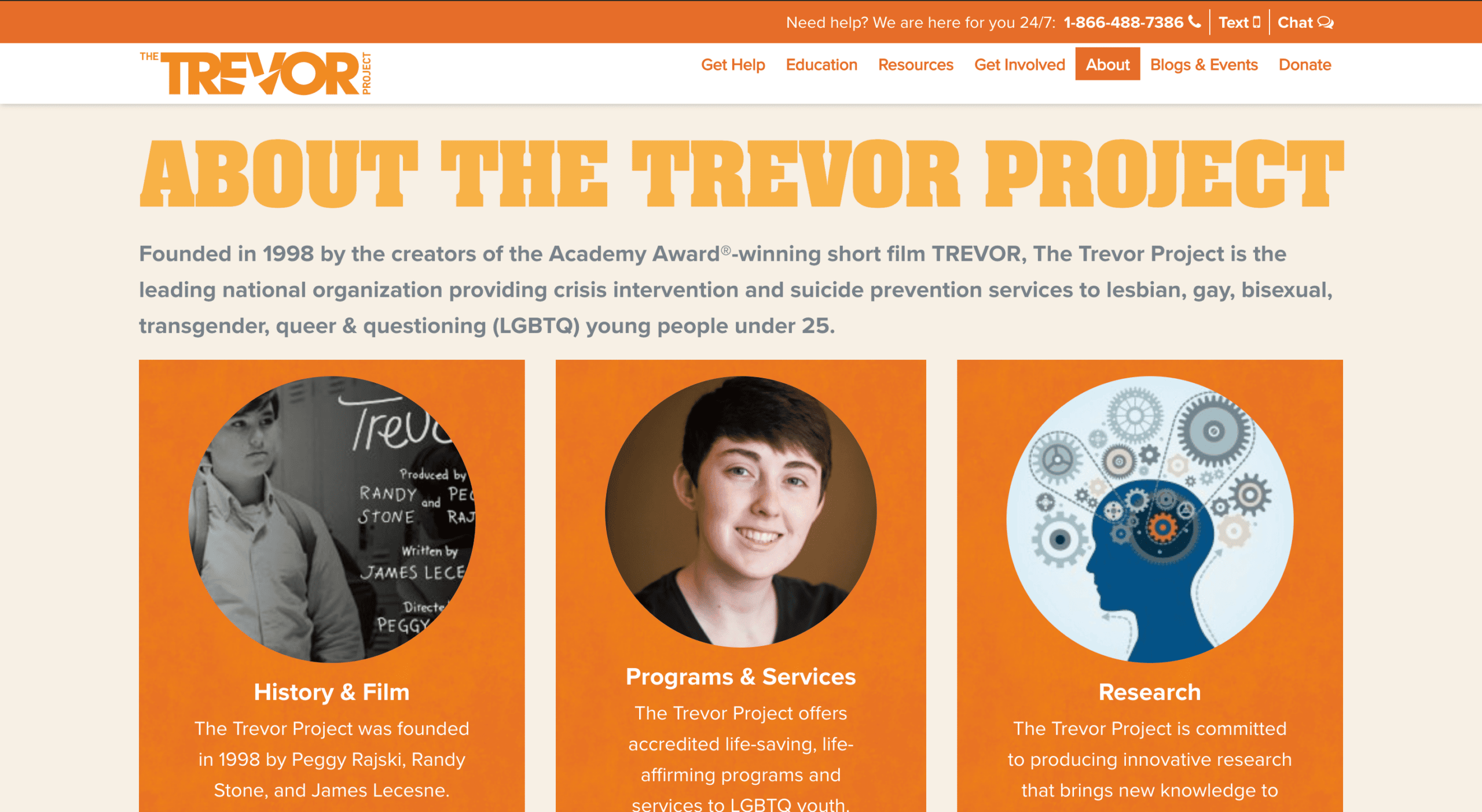 screenshot of trevor project website faq page