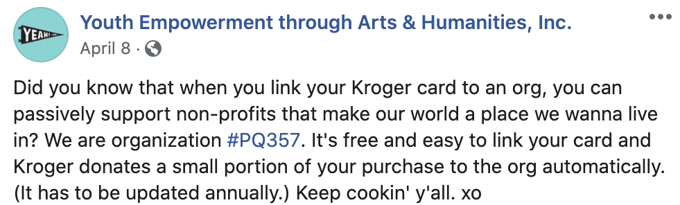 example of an indirect fundraising appeal with kroger corporate partnership