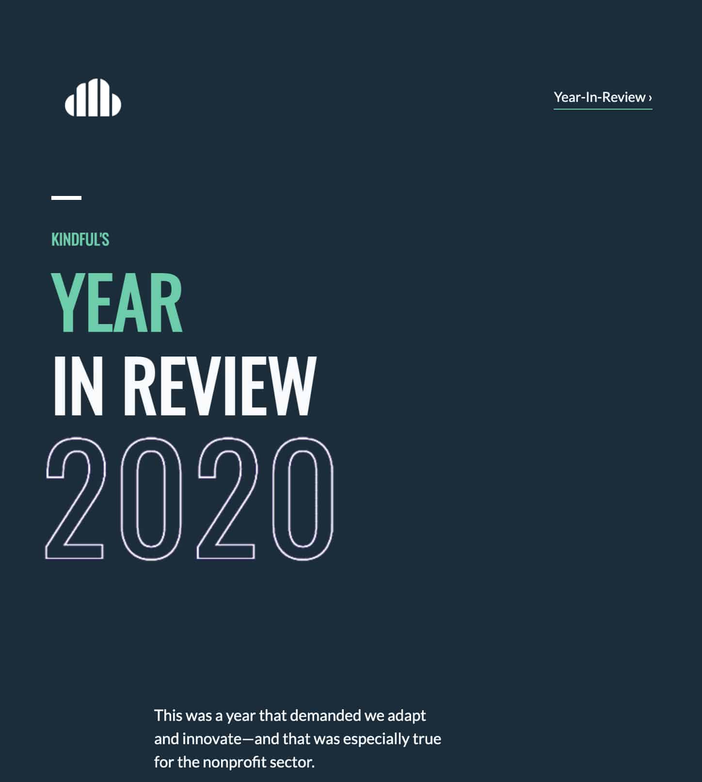 This is the full image of Kindful's 2020 Year-In-Review email, highlighting the stats from the above blog post.